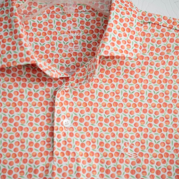 Rhoback Polo Peach Print Golf Shirt All Over Print Fun Pattern Mens L - Picture 1 of 4